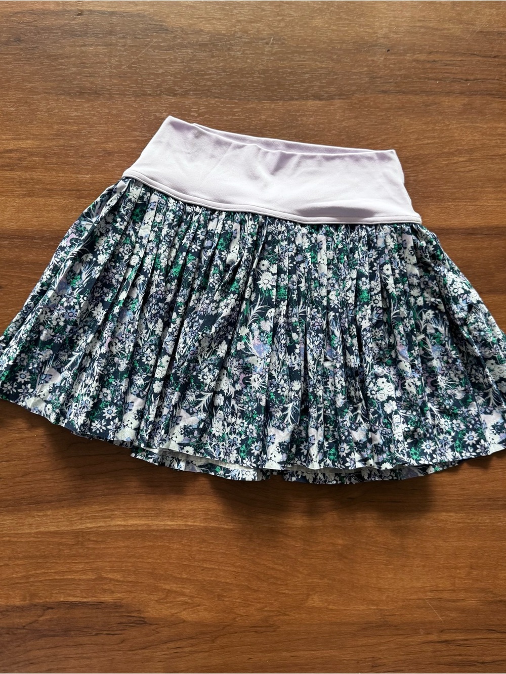 Pleated Floral Mini Skirt with Light Purple Waistband